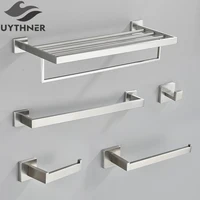 Juego de accesorios de baño de níquel cepillado, gancho para bata, toallero, barra, estante, soporte de papel tisú, accesorios de baño