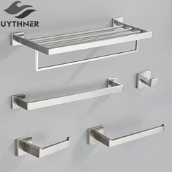Brushed Nickel Bathroom Hardware Set Robe Hook Towel Rail Bar Rack Shelf Tissue Paper Holder Bathroom Accessories