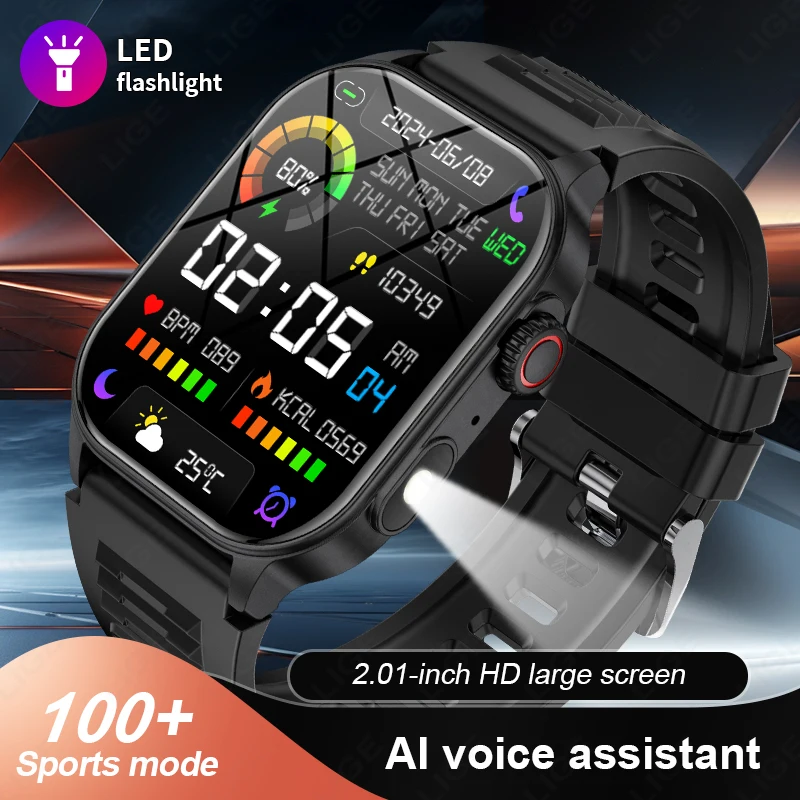 

LIGE Sleep Monitoring Smartwatch For Android iOS 100+ Sports Mode Smart Watches Fitness Smart Bands LED Flashlight For Outdoor