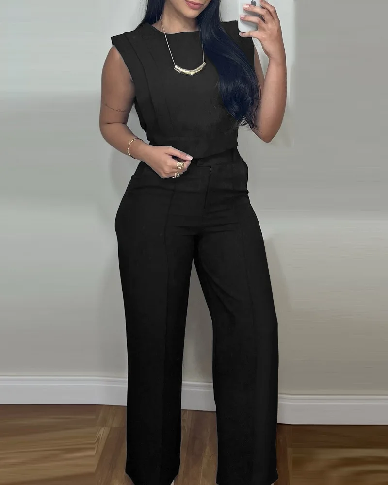 

2026 New Fashion Shirt + Wide Leg Pants Two-piece Sets Women Summer Casual Loose Solid Color Top And Trousers Suit For Women