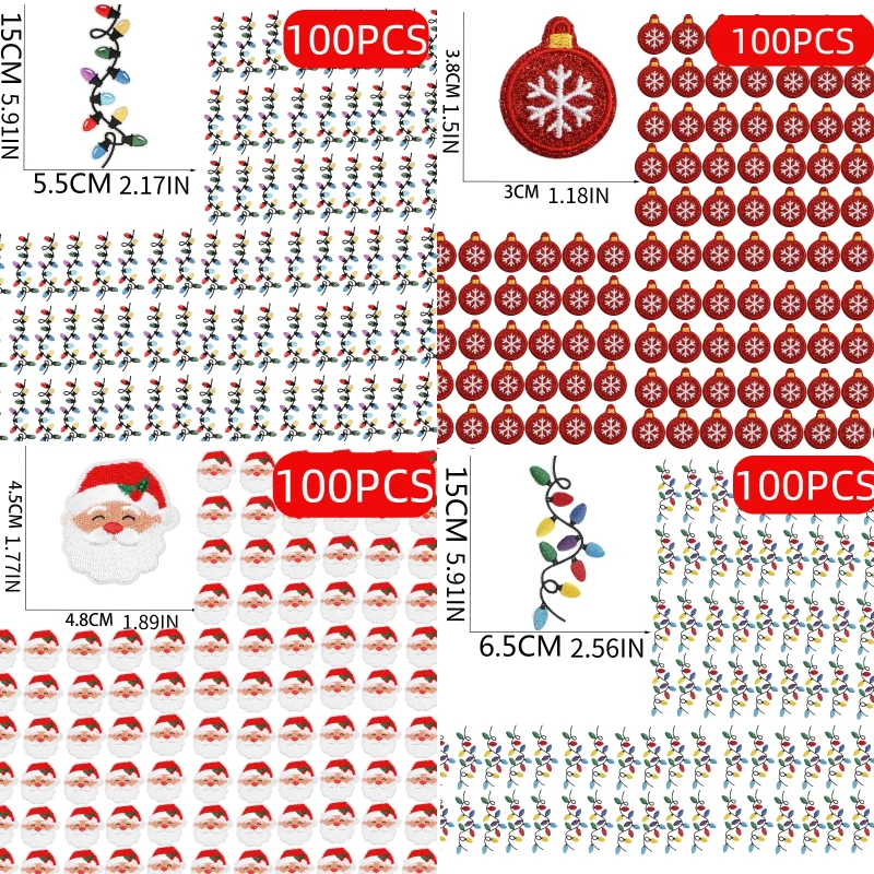 

10/50/100PCS Wholesale Christmas Light Strip Embroideryied Cloth Patch Snowflake Christmas Tree Patches DIY Ironing Embroidery