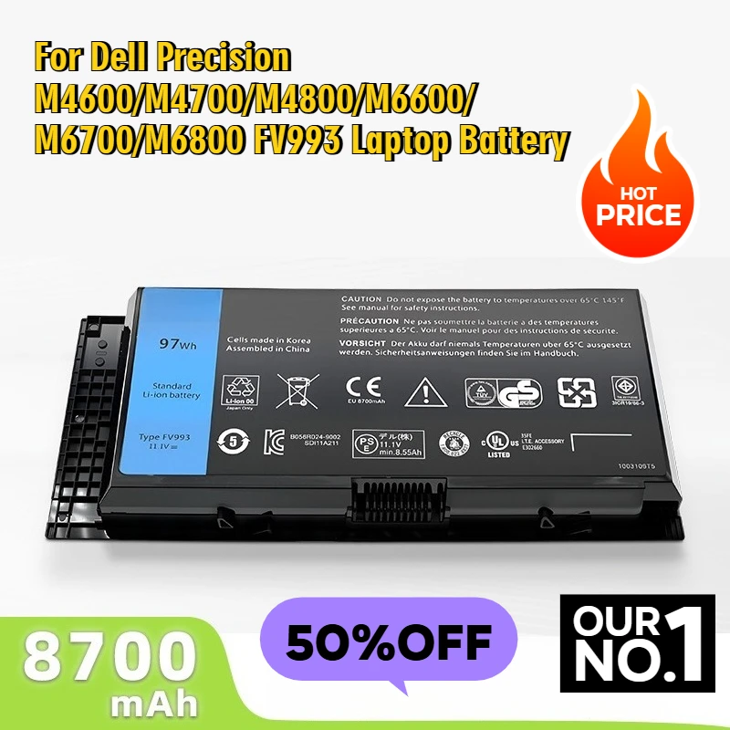 

For Dell Precision M4600/M4700/M4800/M6600/M6700/M6800 FV993 Laptop Battery