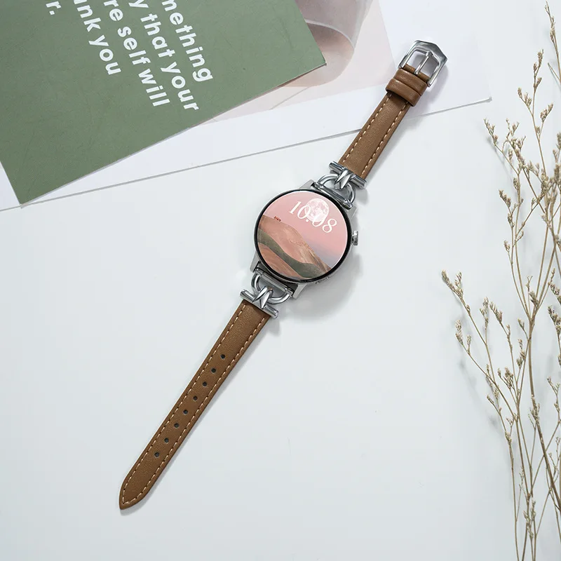 20 22mm Metal+Leather Strap For Samsung Galaxy Watch4 5 6 Active2 bend for huawei watch GT4/GT/2e/pro 42/46mm Replacement Strap