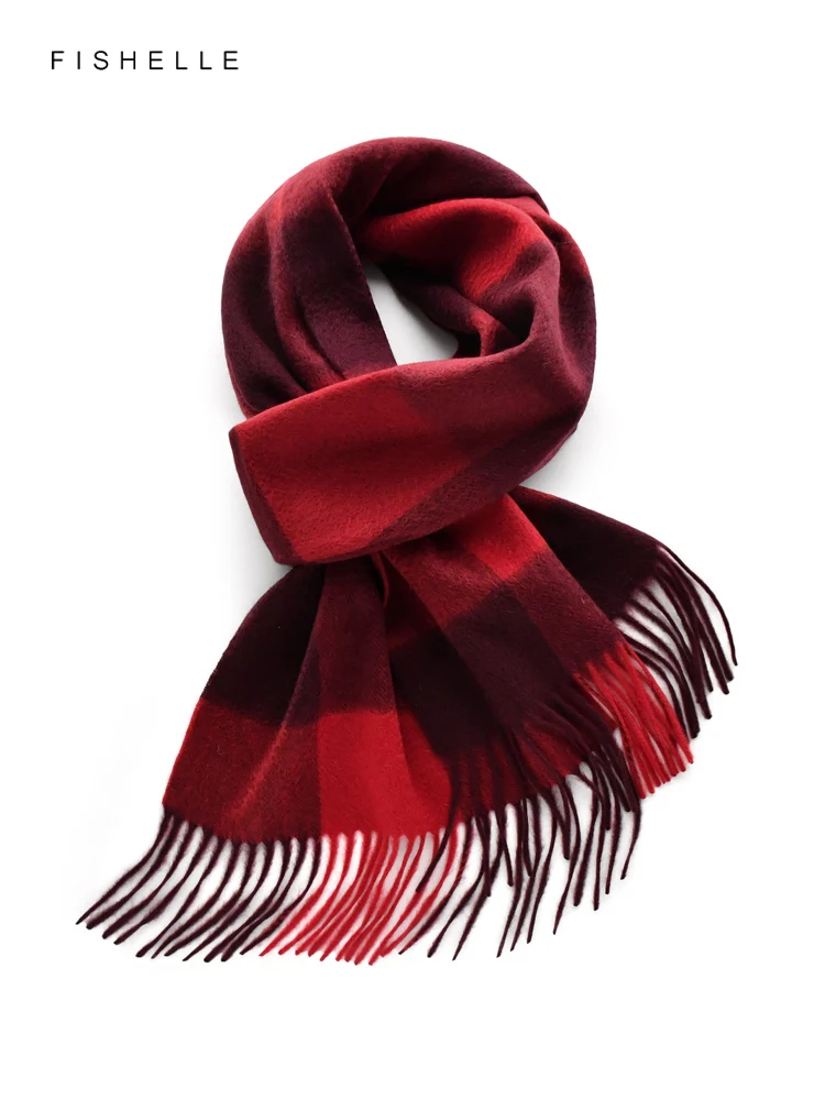 Dark red plaid 100% Cashmere scarf winter female scarves high-quality women\'s wraps soft warm shawl thin lady luxury gifts