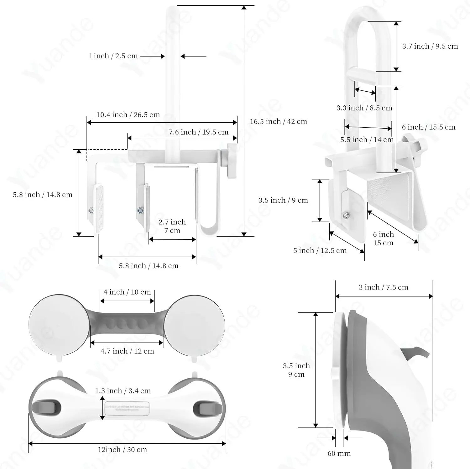 Bathtub Safety Rail with Showers Suction Handle,17x6 Inch Stainless Steel Tub Handle Grab Bar