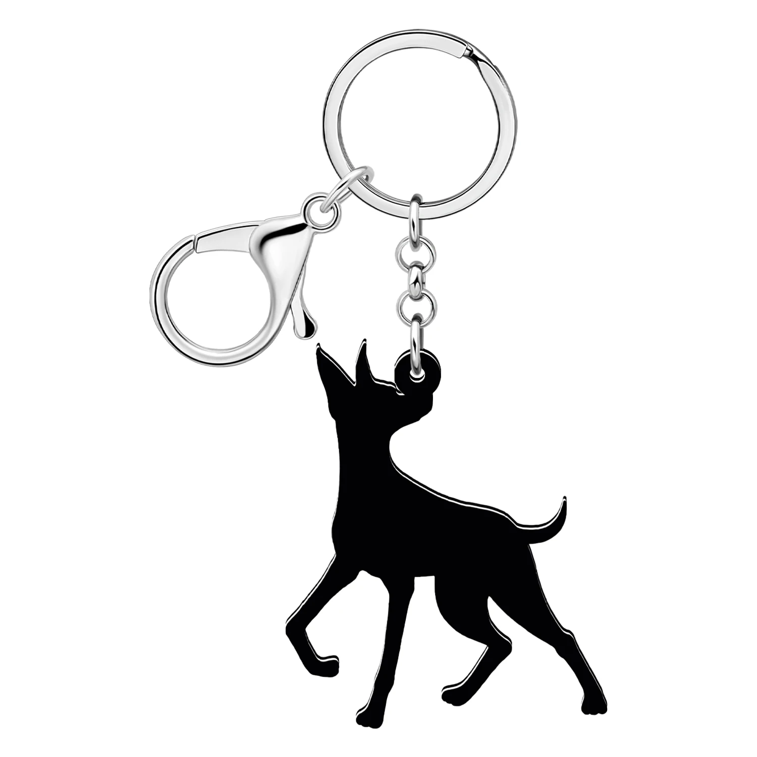 BONSNY Acrylic Novelty Black Dobermann Dog Backpack Car Keychains For Women Kid Charm Pets Puppy Key Ring Gifts