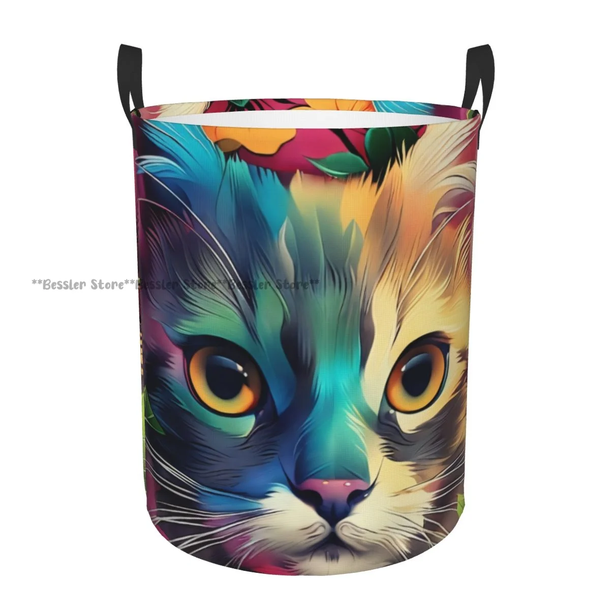 Foldable Laundry Basket for Dirty Clothes Colorful Flower Cat Storage Hamper Kids and Baby Home Organizer