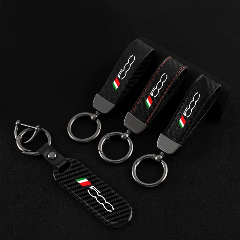 Custom Carbon Fiber Car Key Holder For Fiat 500 500l 500x 500e 500c 500 Sport abarth keychain Accessories Zinc Alloy Keyrings