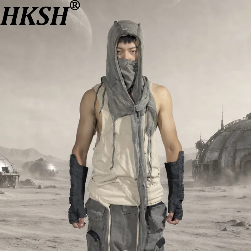 HKSH Summer New Men Tide Waste Land Cotton Draped Sleeveless T-shirt Vintage Chic Ins Vest Distressed Y2K Vibe Tank Tops HK27957
