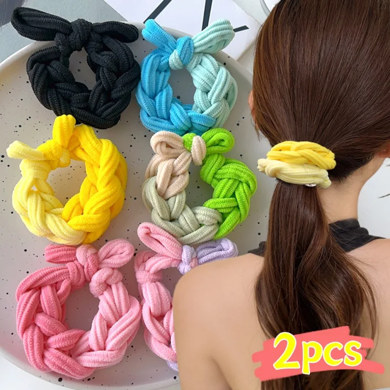 Weaving Bow Rubber Band Tied Ponytail High Elasticity Korean Version Simple Hair Ropes Thick Headband Hair Accessory Hand-woven