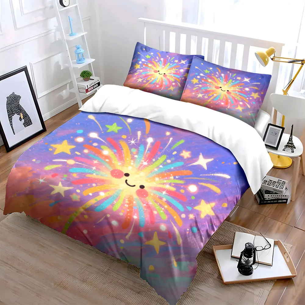 Colorful Starburst Decor Set Soft Skin-Friendly Bedding Set Includes 1 Duvet Cover And 2 Pillowcase, Gift