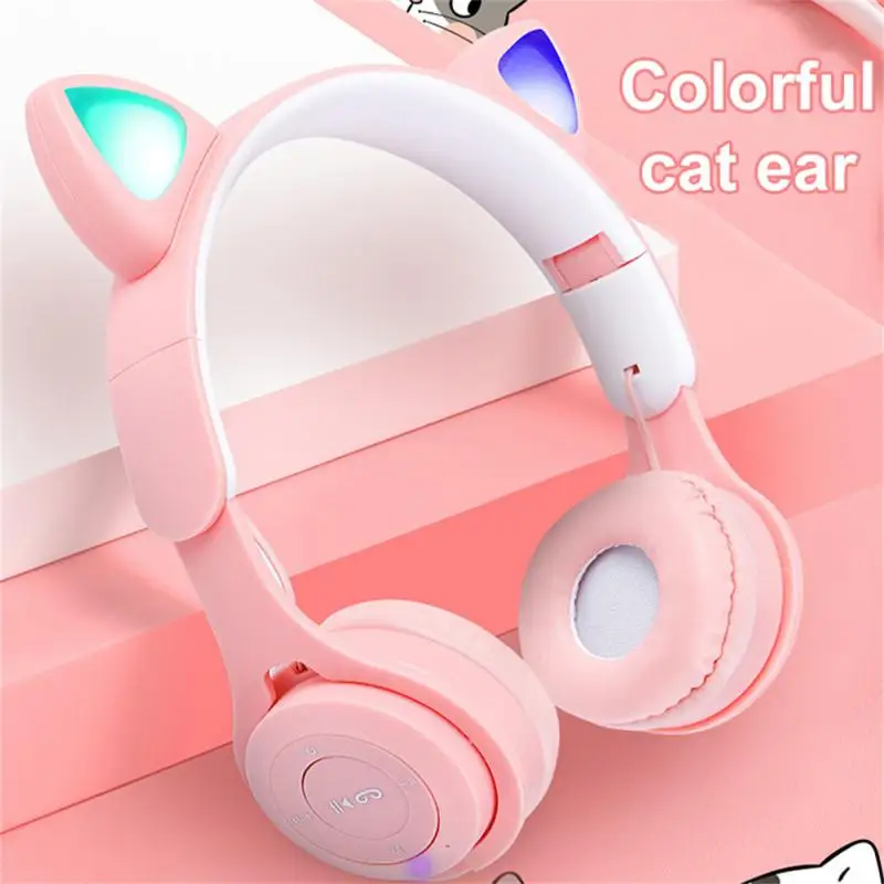 Y08M Luminous Cat Ears Blue-tooth Earphones Stereo Bass Helmets Wireless Headphones With Mic Gaming Headset Girls Gamer Gift