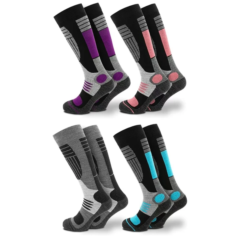 2 pairs of winter professional ski socks for both men and women, long tube warm sports socks, thick stockings