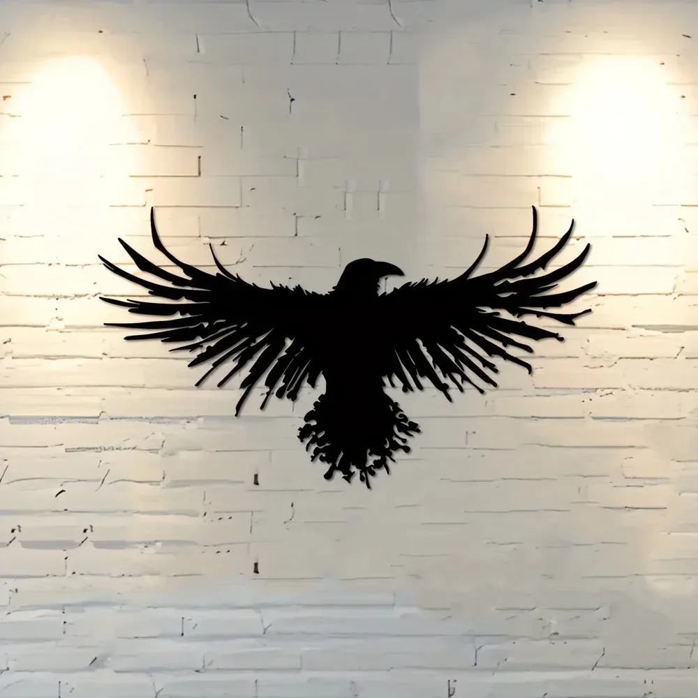 Vikisky Metall-Krähen-Wandkunst, Schwarze Eisen-Vogel-Dekoration Silhouette-Skulptur für Wohnzimmer