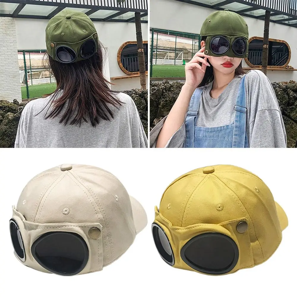 Men Women UV Protection Sunglasses Pilot Hat Peaked Cap Sun Hat Glasses Baseball Cap