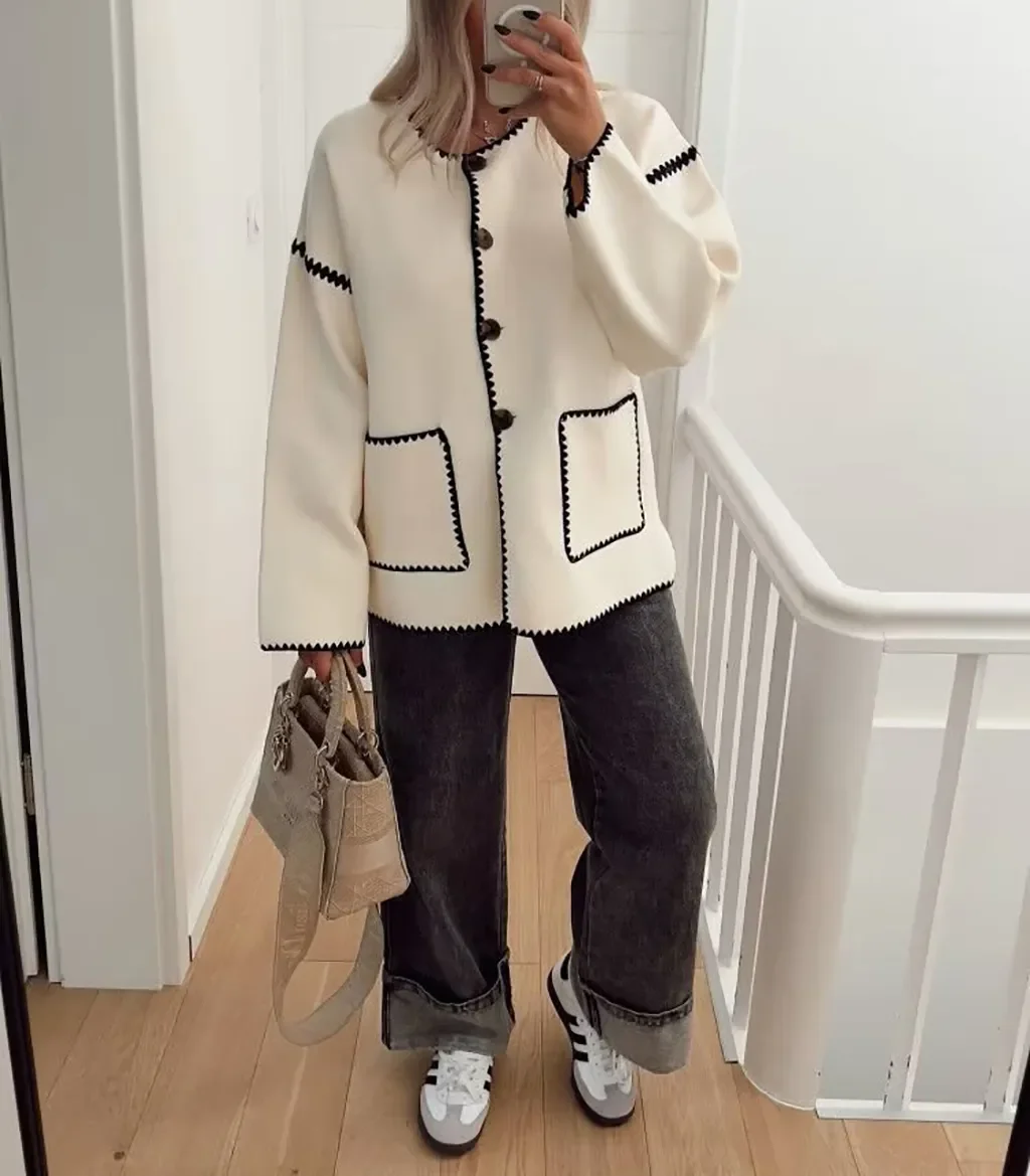 Women Contrasting Colors Quilted Coat Single Breasted Loose Autumn Winter Coats Female Casual All-match Warm Street Tops