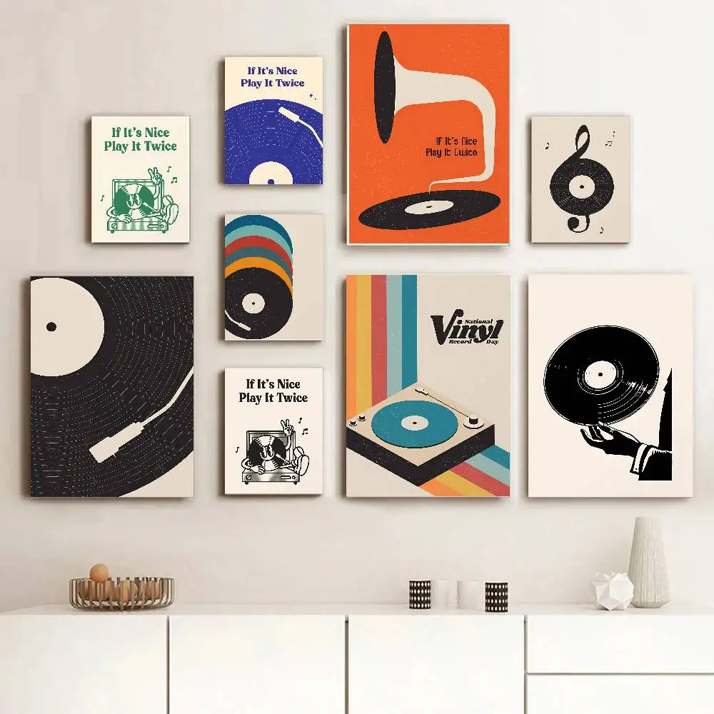 Retro Music Vinyl Record Poster Self-adhesive Art Room Entrance Restaurant Wall Decor Art Painting