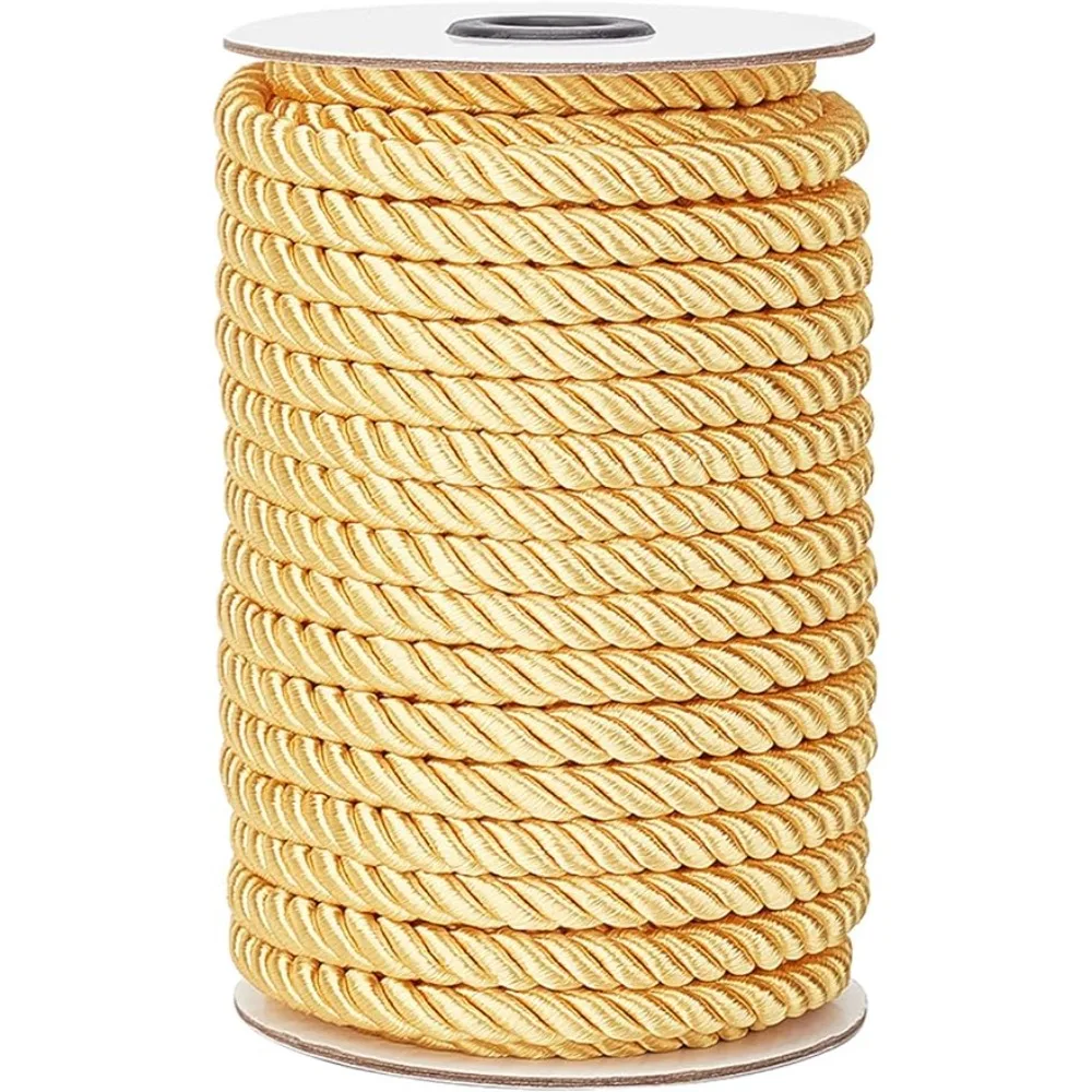 8mm 20 Yards Twisted Cord Trim Gold Decorative Rope Thread Silk Ropes Honor Cord Satin Shiny Cord for Sewing Curtain Tieback