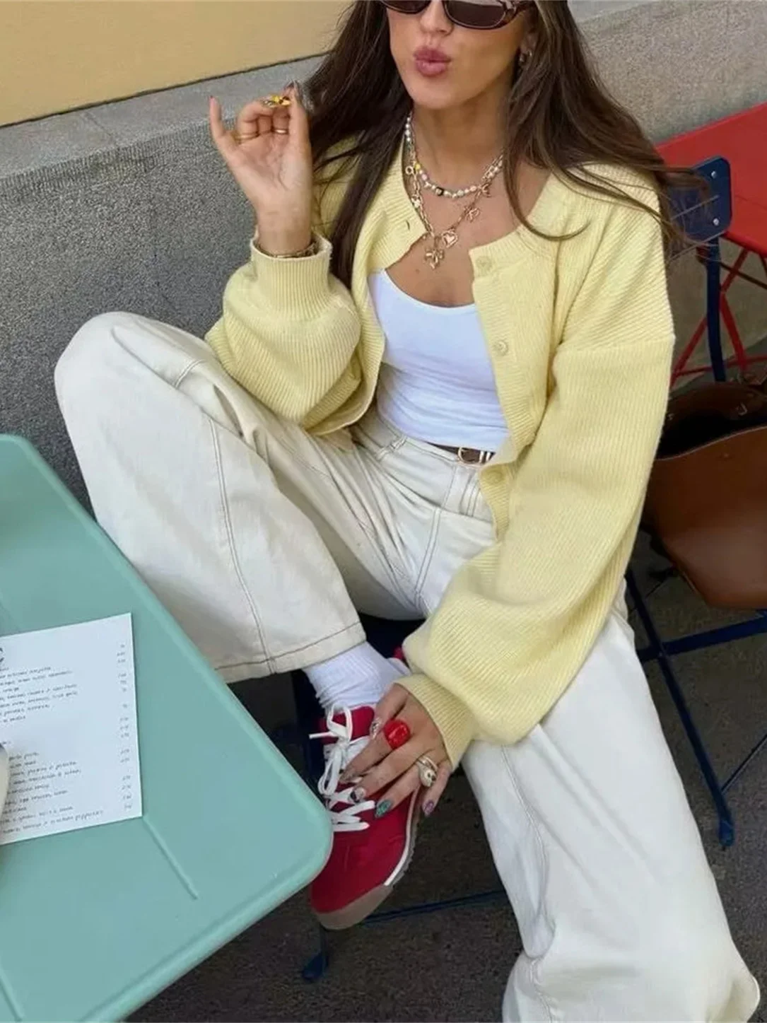 

Women's Knitted Long Sve Lantern Sve Sweater Autumn New Sle Commuter Sle Single Row Multi Button Thin Cardigan Coat