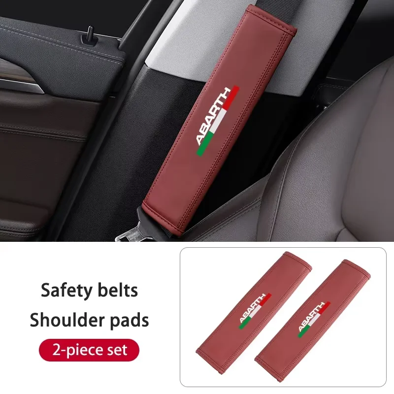 1/2pcs Leather Car Seat Belt Shoulder Pad Protector Cover For Abarth 500 595 695 124 Spider 500e Interior Accessories