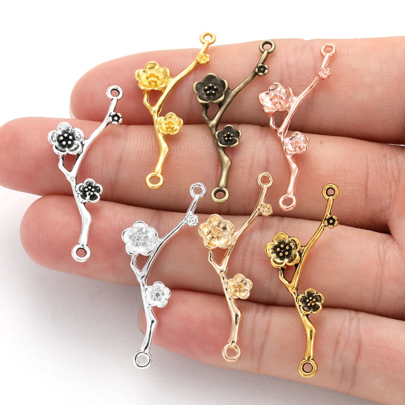 20pcs 7 Color Branches Flower Charm for Bracelet Necklace earring Connector DIY Handmade Jewelry Accessories 13*38mm Q279