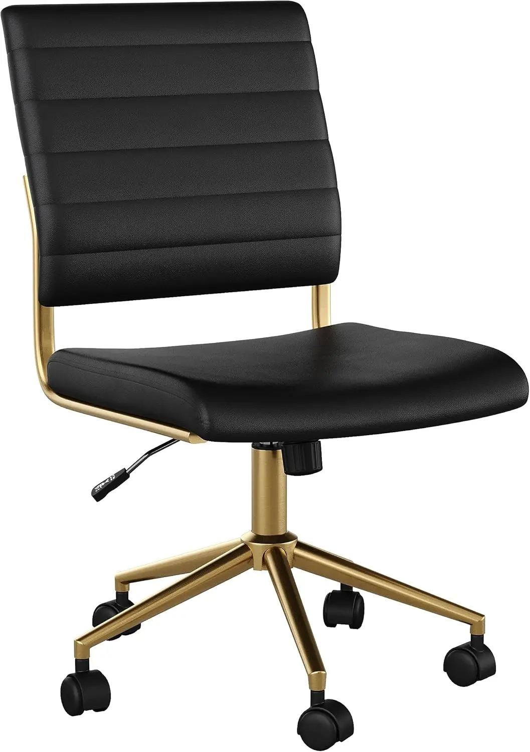 

Ivy Arml Swivel Task Chair For Home Office In Bla Faux Leather With Polished Brass Frame