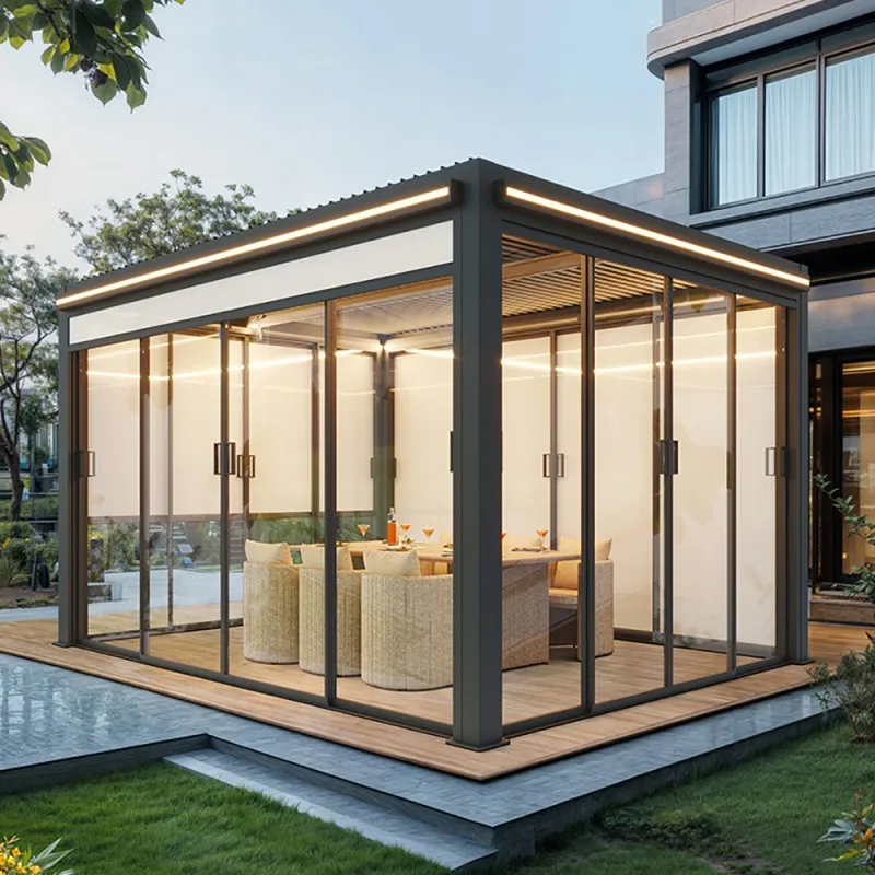 Aluminum Glass Sunroom Structure Outdoor Patio Enclosure Four Season Room Extension Kit LED Lighting Available