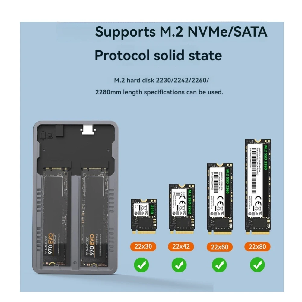 M85K  Dual Bay Mobile Hard Disk Box 20Gbps M.2 /NVMe SSD Enclosure-Dual Bay NVMe SSD Case US PLUG