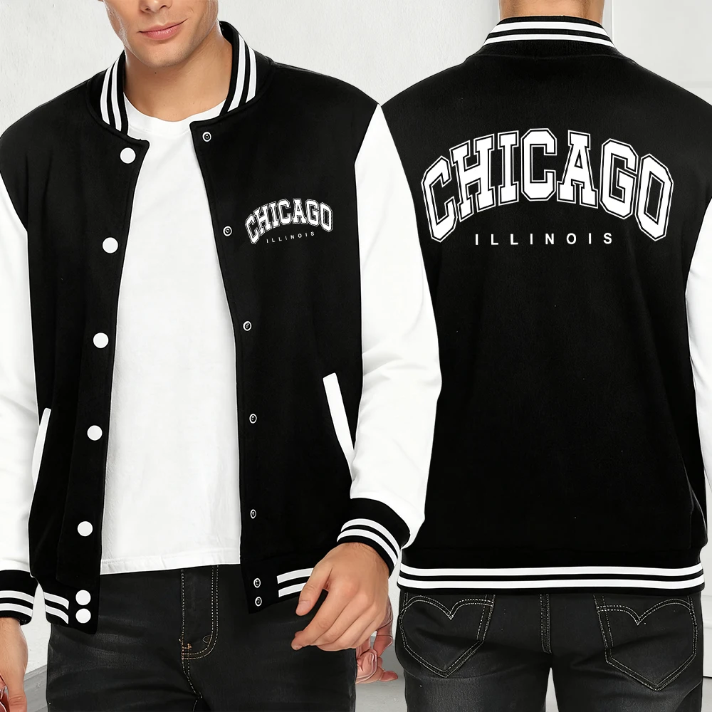 

Chicago Letter Logo Print Men Y2K Menswear Pullover Clothes Casual Pocket Baseball Jersey Multicolor Loose Coat Fashion Jackets