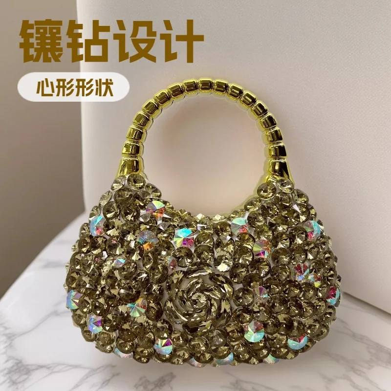 Diamond-encrusted acrylic mobile phone bag handbag shoulder bag change mobile phone bag rose diamond