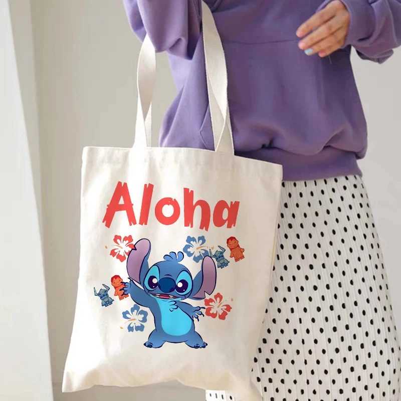 Disney Stitch Tote Bag Canvas Shoulder Bag Eco Hip Hop Lilo and Stitch Shopping Bag Women Tote Harajuku Shopper Bag Female