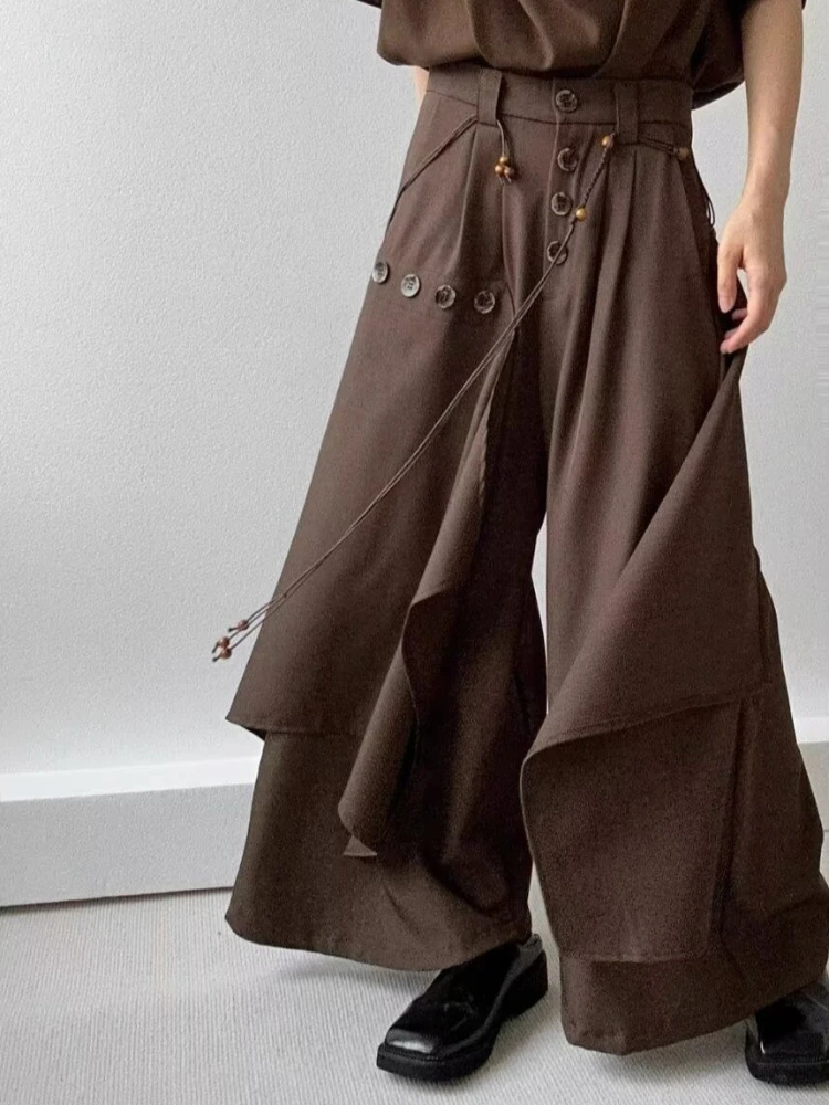2025 High-end Multi-button Asymmetrical Women's Skirt Pants Unisex Pant-skirt Wide-leg Pant Woman