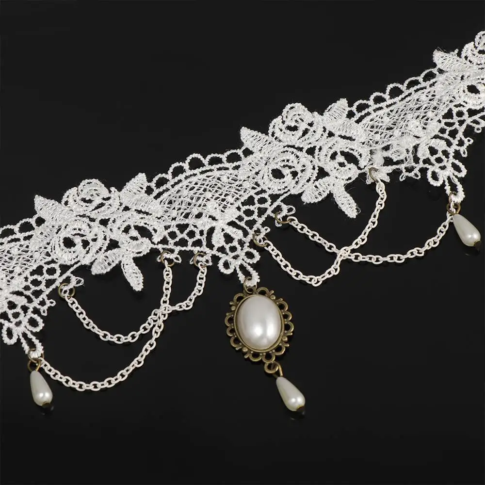 Fashion Tassel Wedding Punk White Choker Women Jewelry Lace Necklace Bridal