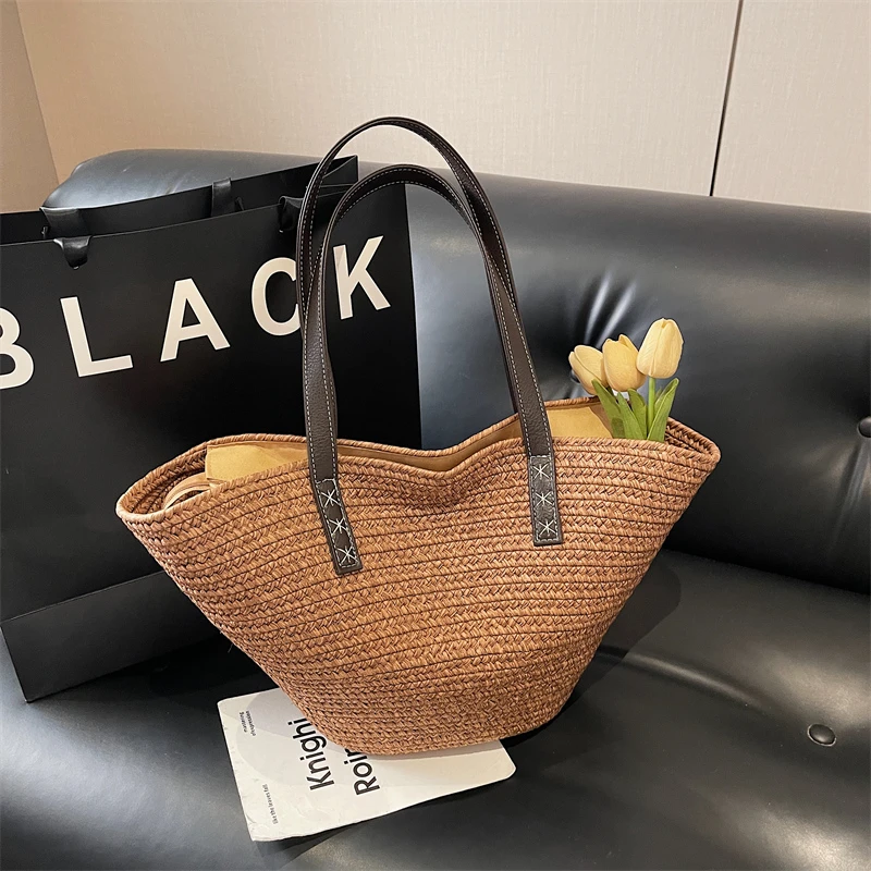 

Designer Woven Bag For Women 2026 New Fashion Beach Bag Straw Handbag Large Capacity Basket Shopper Tote Rattan Handmade Bag