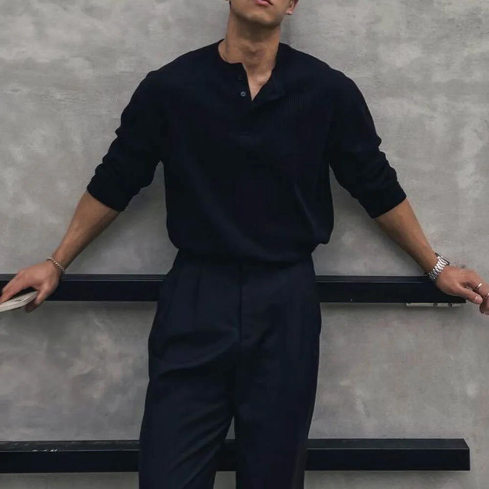 

Mens Autumn T-Shirt Textured Drop Shoulder Casual T-Shirt Daily Versatile Outdoor Plain Loose Long-Sleeved Top Men'S Clothing