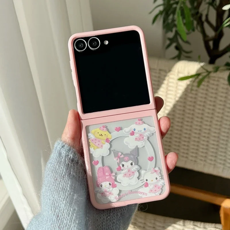 Sanrio Hello Kitty Melody Kuromi Magnetic Grip Holder Magsafe Wireless Charge Phone Case For Samsung Galaxy Z Flip 6 5 4 3 Cover