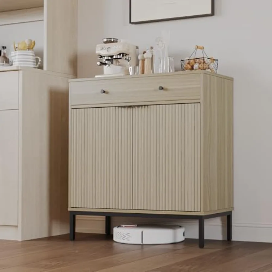 

Farmhouse Buffet Sideboard Cabinet with Storage Fluted Coffee Bar with Doors and Adjustable Shelves Modern Wood Console Cabinet