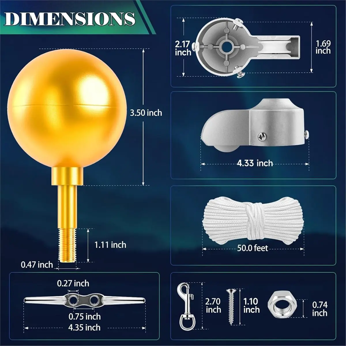 

【КУПУН!】Карппер для флагштока и комплекты для ремонта деталей оборудования, веревка для гаяльника, крючок для планки, поворотные зажимы для флага, золото