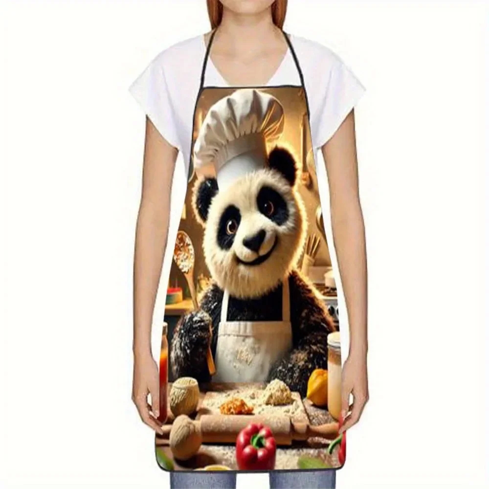 Panda Chef Theme Printed Apron Waterproof Kitchen Cooking Bib Men Women Household Baking Grilling Fun Gift