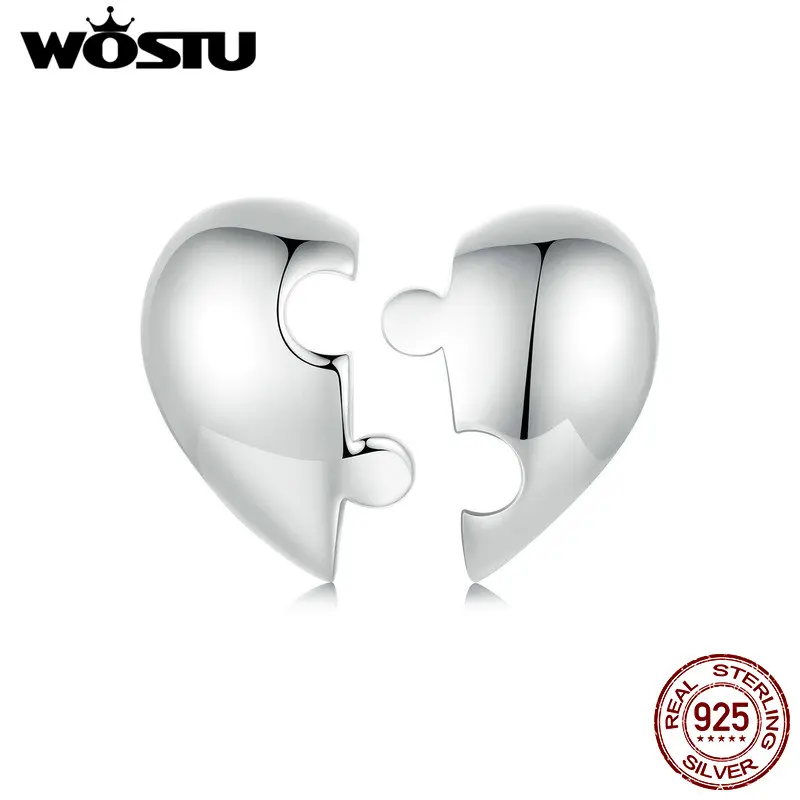 WOSTU 925 Sterling Silver Stud Earrings Cute Puzzle Love Heart Stud Earrings For Women Special Birthday Anniversary Jewelry Gift