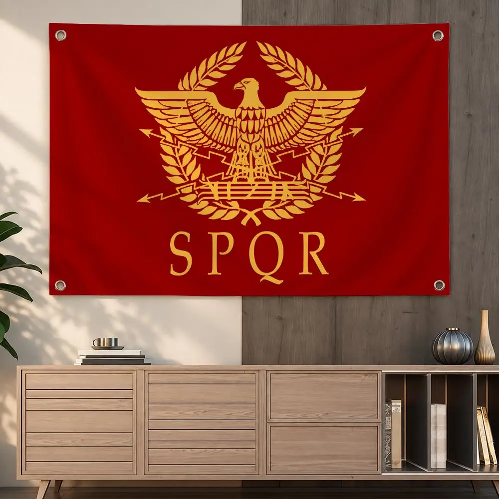 Ancient Roman Heraldic Emblem Gold Imperial Eagle Rome SPQR Flags Indoor Outdoor Wall Hanging Flag Decor Banner Wall Decor
