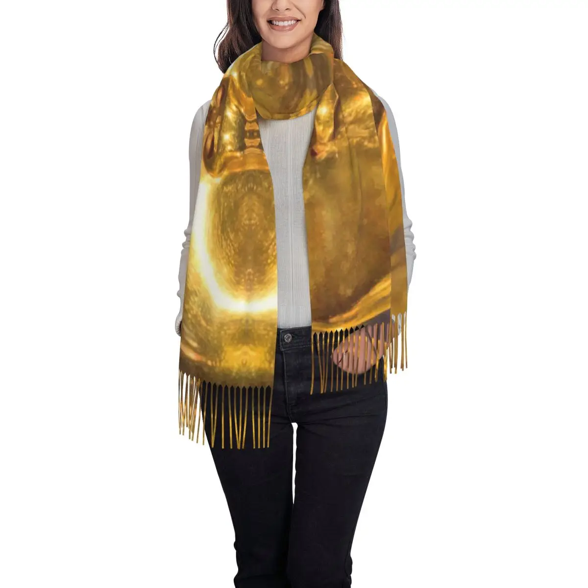 Custom King Tut Golden Tassel Scarf Women Soft Ancient Egypt Pharaoh Tutankhamun Shawls Wraps Ladies Winter Scarves