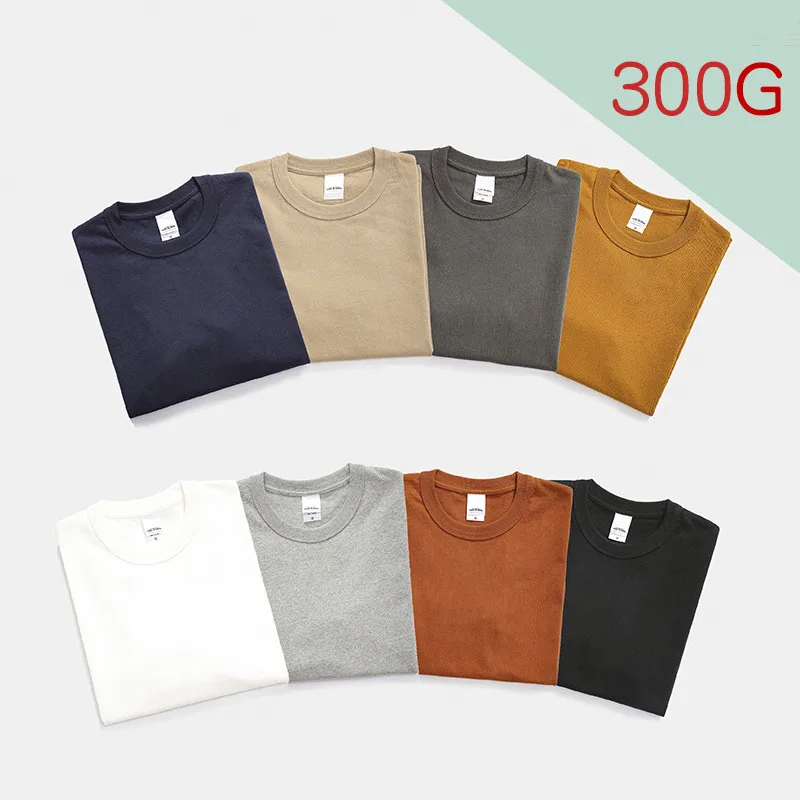 

American Washed Akamiji T-shirt Loose Japanese Heavy Cotton 300g Thick Stiff Tshirts Solid Short-sleeved Simple Top Tees Chic