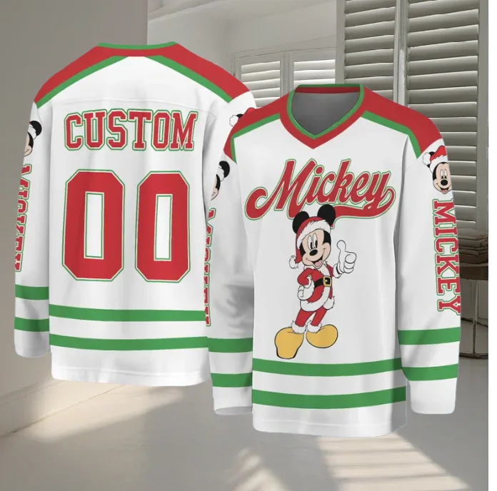 2026 جديد مجاني مخصص ميكي ماوس هوكي جيرسي ثلاثية الأبعاد طباعة جديد البلوز فريق الرياضة رحلة عائلية عطلة هوكي الجليد جيرسي #2