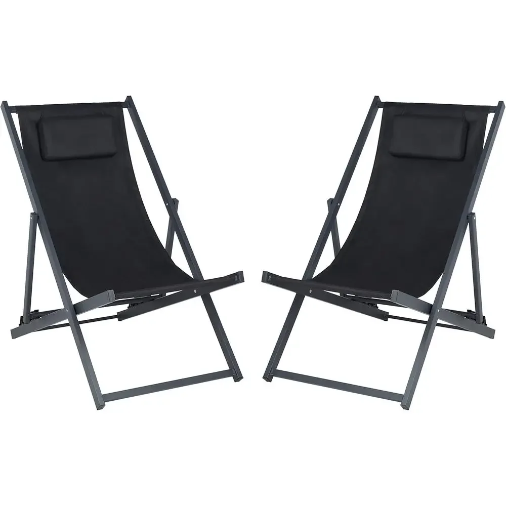 Adjustable Outdoor Black Double Sling Chair Set, Fully Assembled