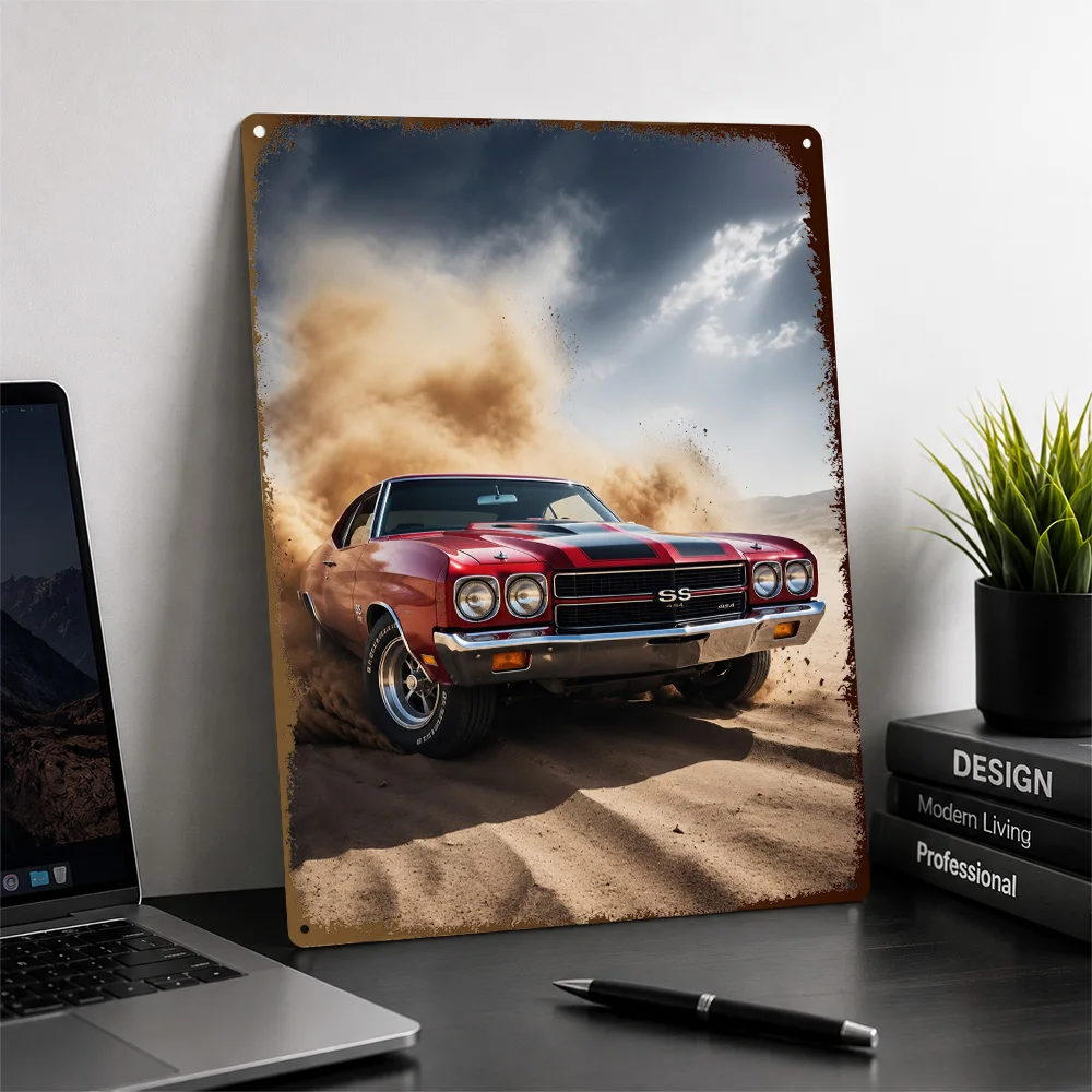 USA Chevelle SS 454 1970 Cranberry Red Muscle Car Textured Poster Personalized Aluminum Metal Sign Retro Wall Art Suits Office