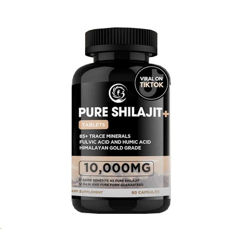 Pure Shilajit capsules, containing trace minerals, provide energy and immune support, suitable for both men and women