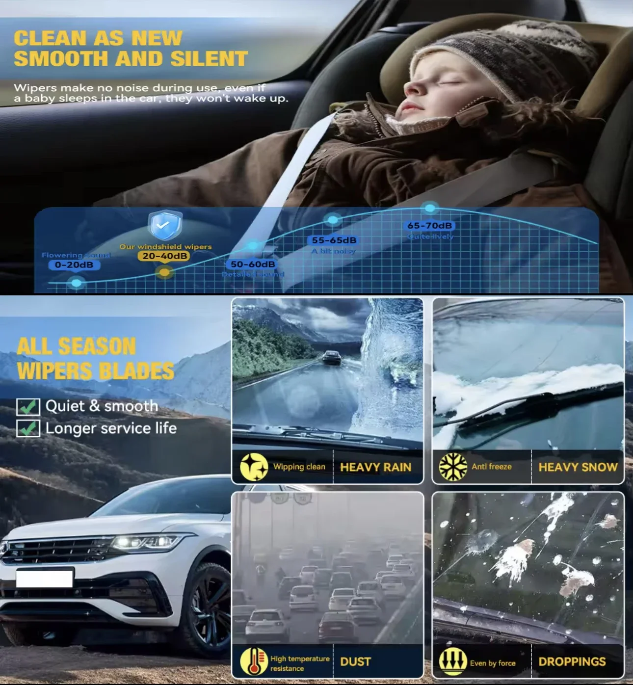 VW T-Roc 2017-2024（2023、2022、2021、2020）用フロントワイパーブレードセット、フロントガラス/ウィンドスクリーン/ウィンドウ用レインブラシ、26インチ+20インチ