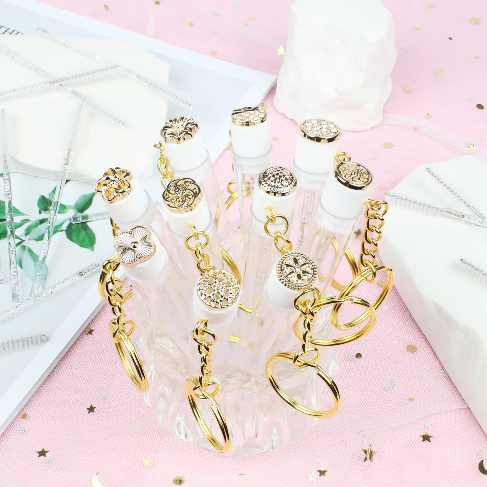 10 قطعة عصي الماسكارا أنبوب قابلة لإعادة الاستخدام لاش Spoolies رمش فرشاة أنابيب مع المفاتيح Spoolies الذهبي المعادن لاش تمديد فرش #1