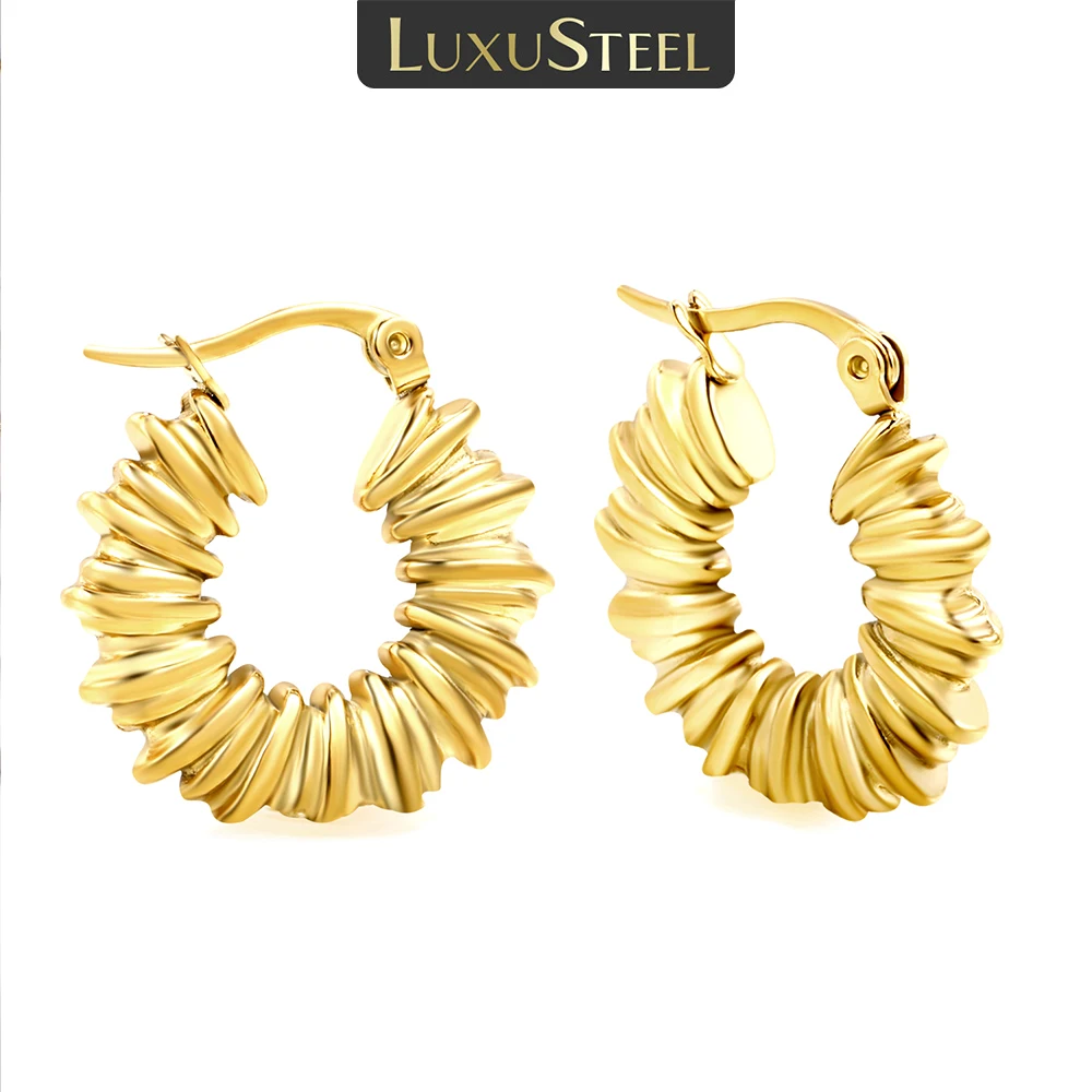 LUXUSTEEL C Shape Drop Golden Stud Earrings For Women Stainless Steel Female Earring Elegant Jewelry Gifts